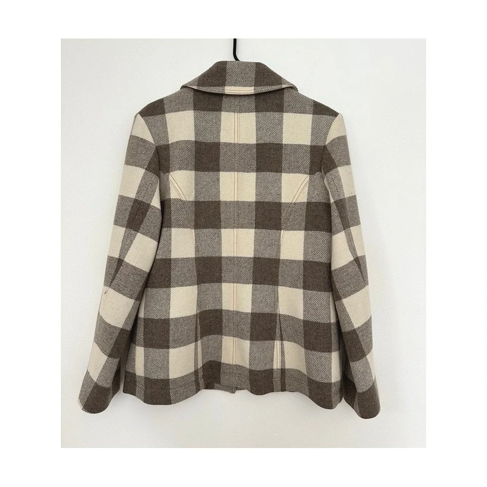 Pendleton Oregon Tweed Wool Blazer Women 14 Jacket Cream Buffalo Check Plaid